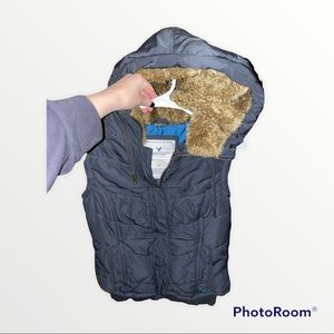 Navy American Eagle Outfitters Vest with fur hood